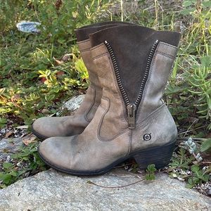 Born Grey Leather Ankle Boots